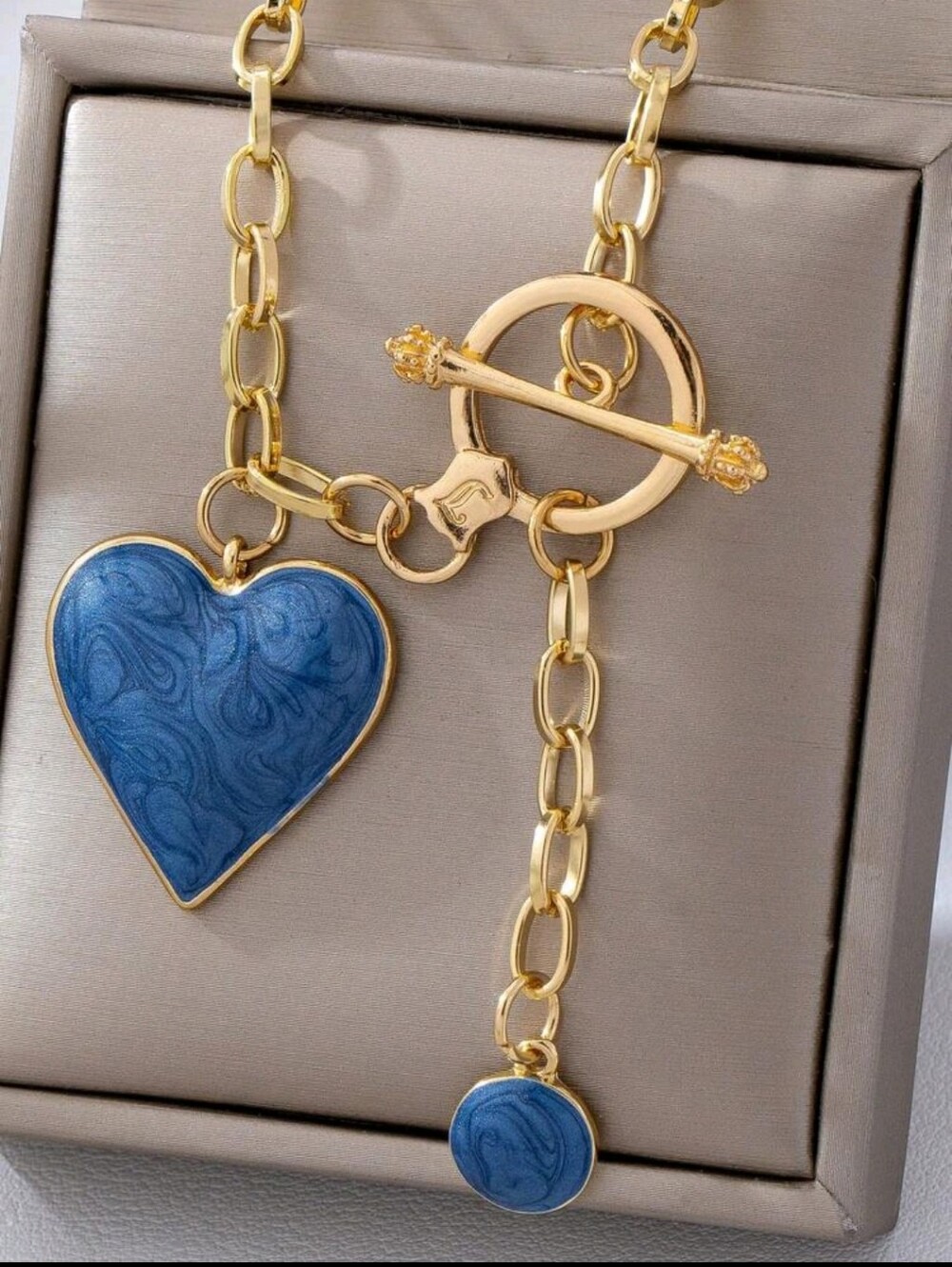 BRAND NEW ** Gold Chain Necklace with Blue Heart Pendant